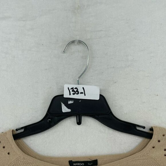 Mango Sweater Women Sz XS Brown Knitted Round Neck Rhinestone Shoulders Pullover - Picture 12 of 12